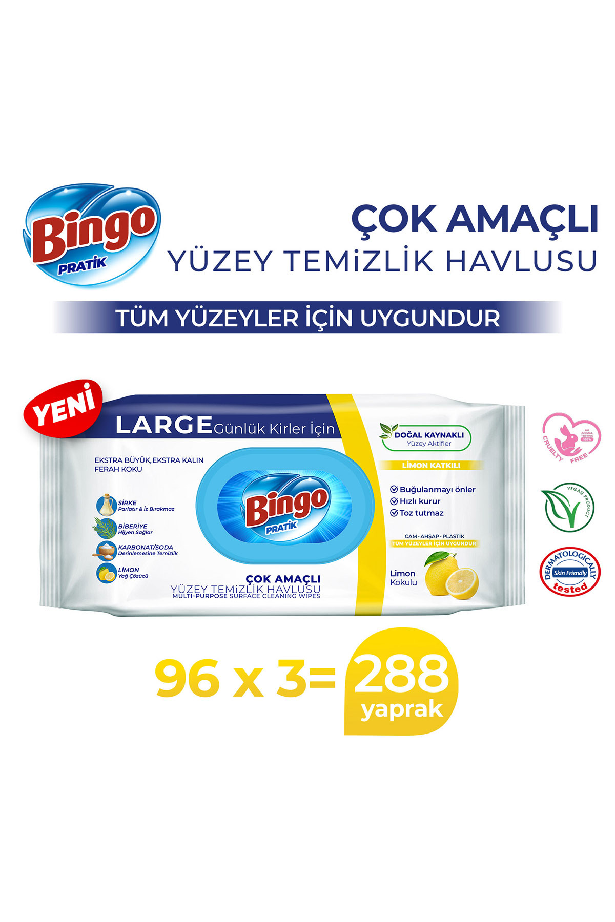 Bingo Yüzey Temizlik Havlusu Large Limon 96x3 (288 YAPRAK) fotoğrafı 2 (önizleme)