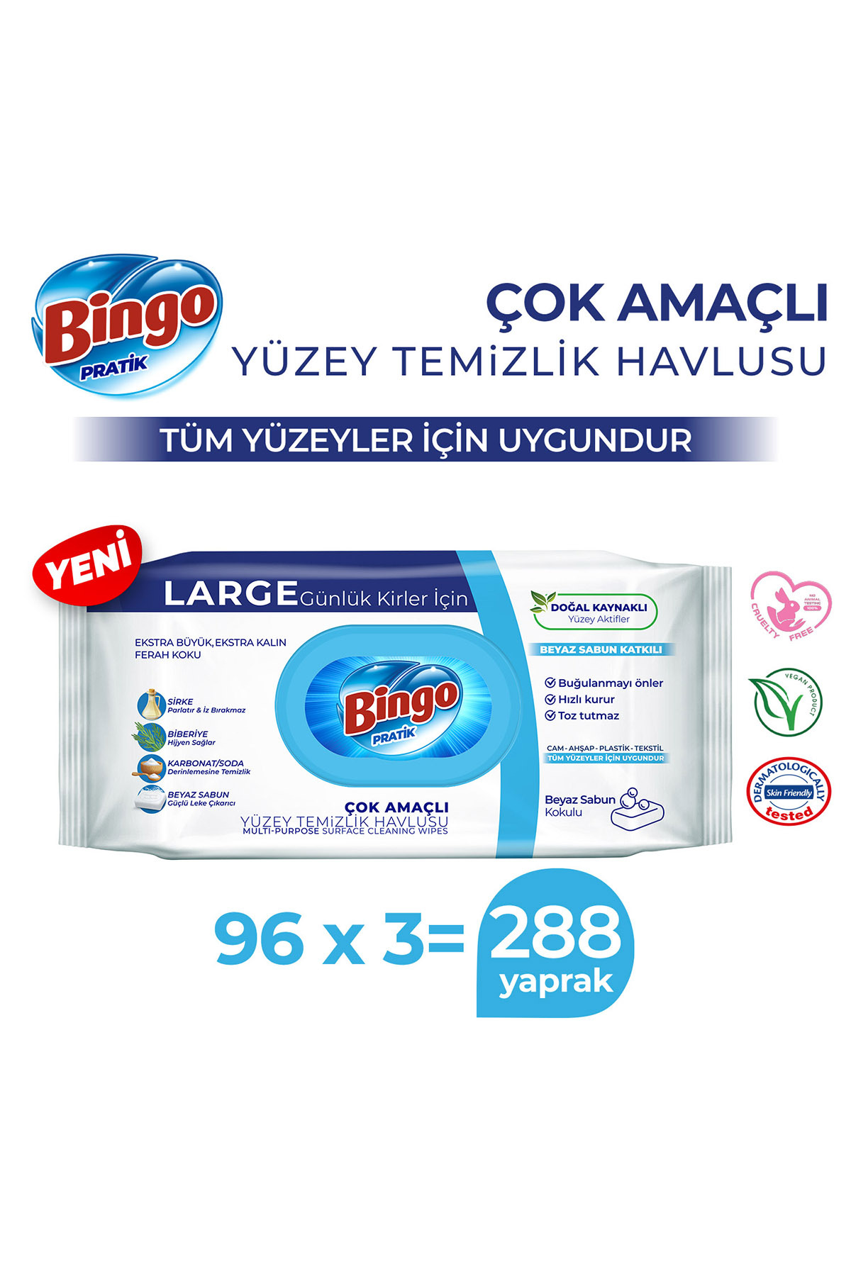 Bingo Yüzey Temizlik Havlusu Large Beyaz Sabun 96x3 (288 YAPRAK) fotoğrafı 2 (önizleme)
