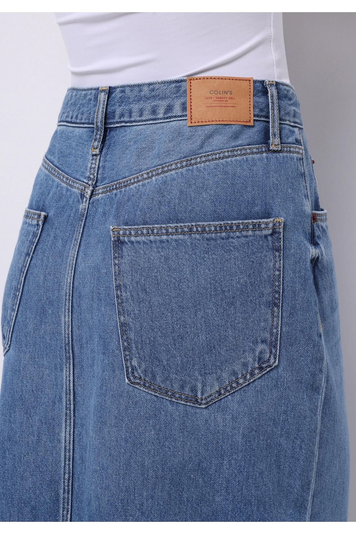 Colin's Slim Fit Düz Düğmeli Kadın Mavi Etek görsel 6