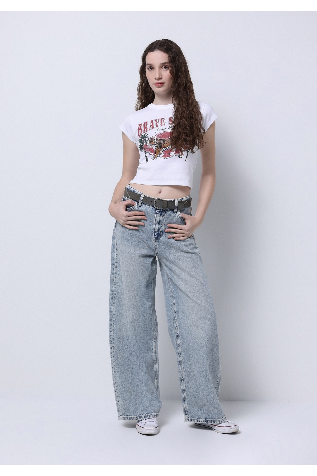 Loose Fit Kadın Gri Jean Pantolon