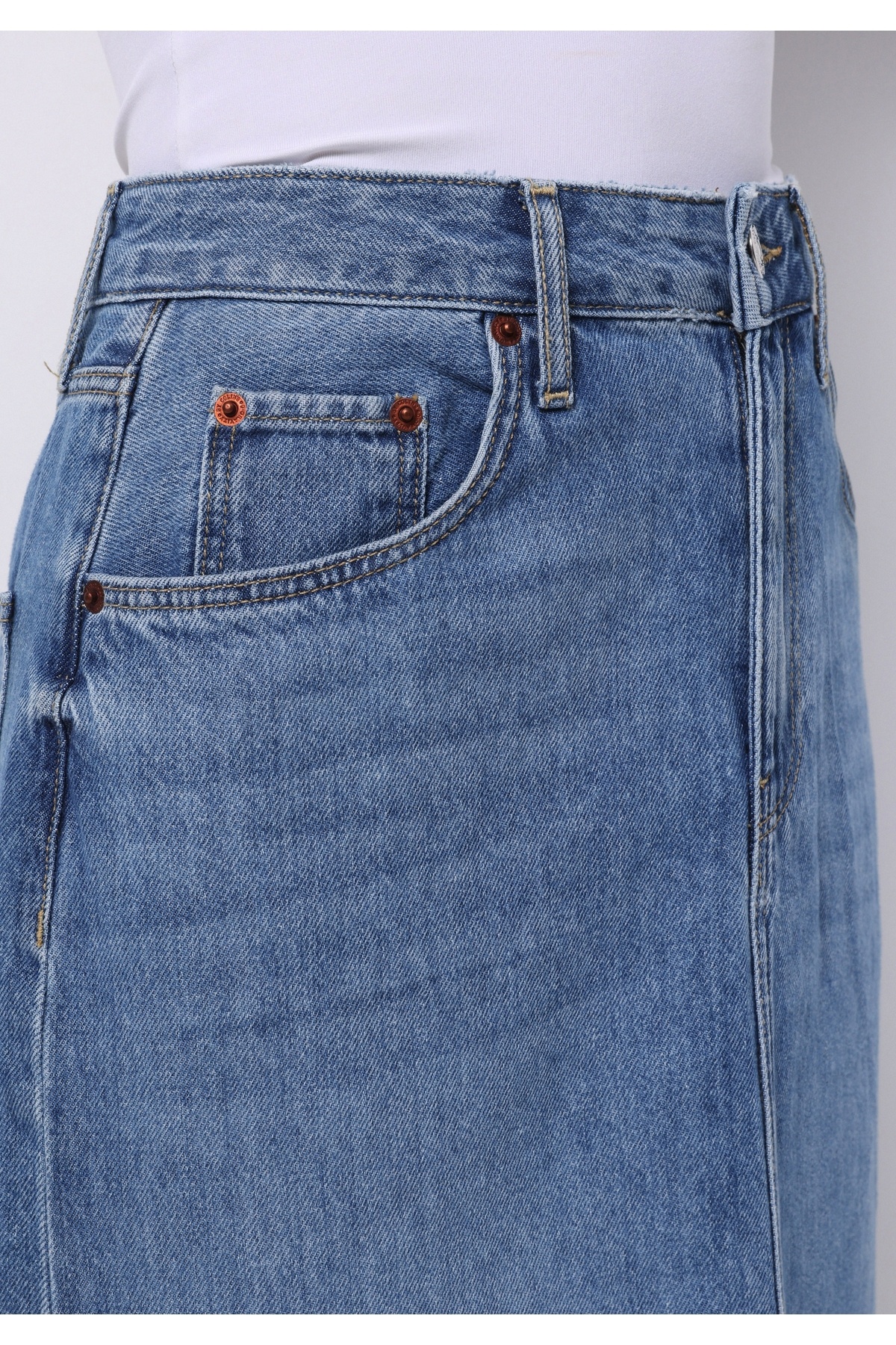 Colin's Slim Fit Düz Düğmeli Kadın Mavi Etek görsel 5