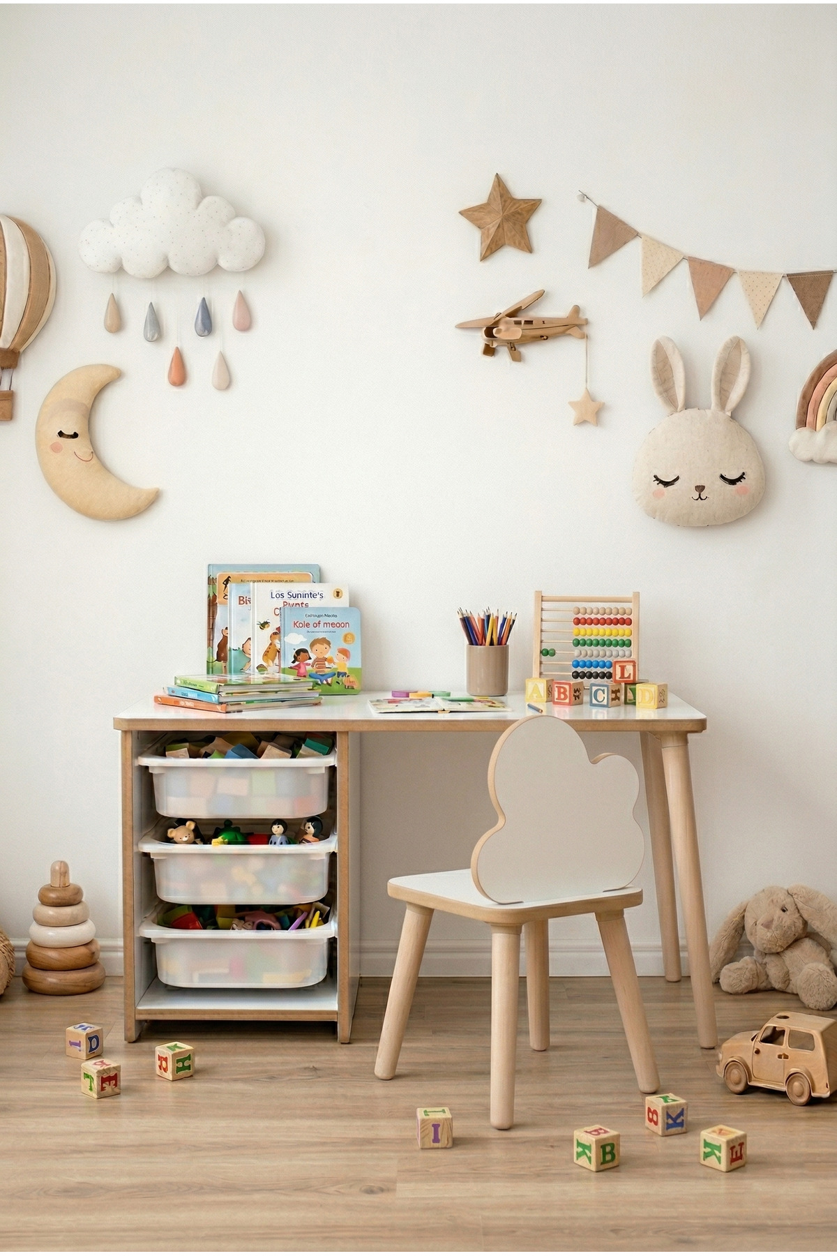 POFİTTO Çocuk Masa Sandalye Takımı-3 Sepetli Çocuk Çalışma Masası Aktivite Masası Yaz-sil Bulut Sandalye fotoğrafı 3 (önizleme)