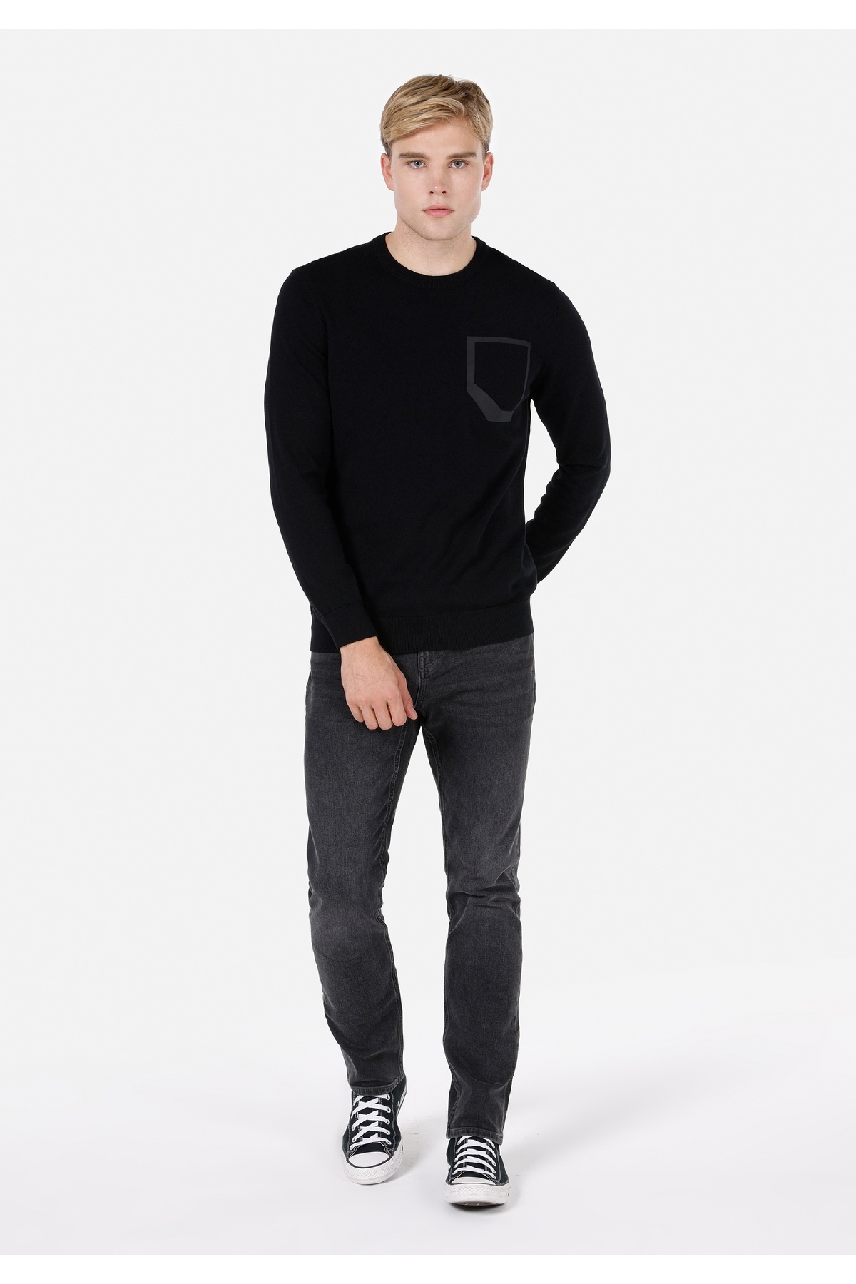 Regular Fit Yuvarlak Yaka Jakarlı Erkek Siyah Kazak — مشکی .CL1072468_Q1.V2_BLK — تصویر 3 از 5
