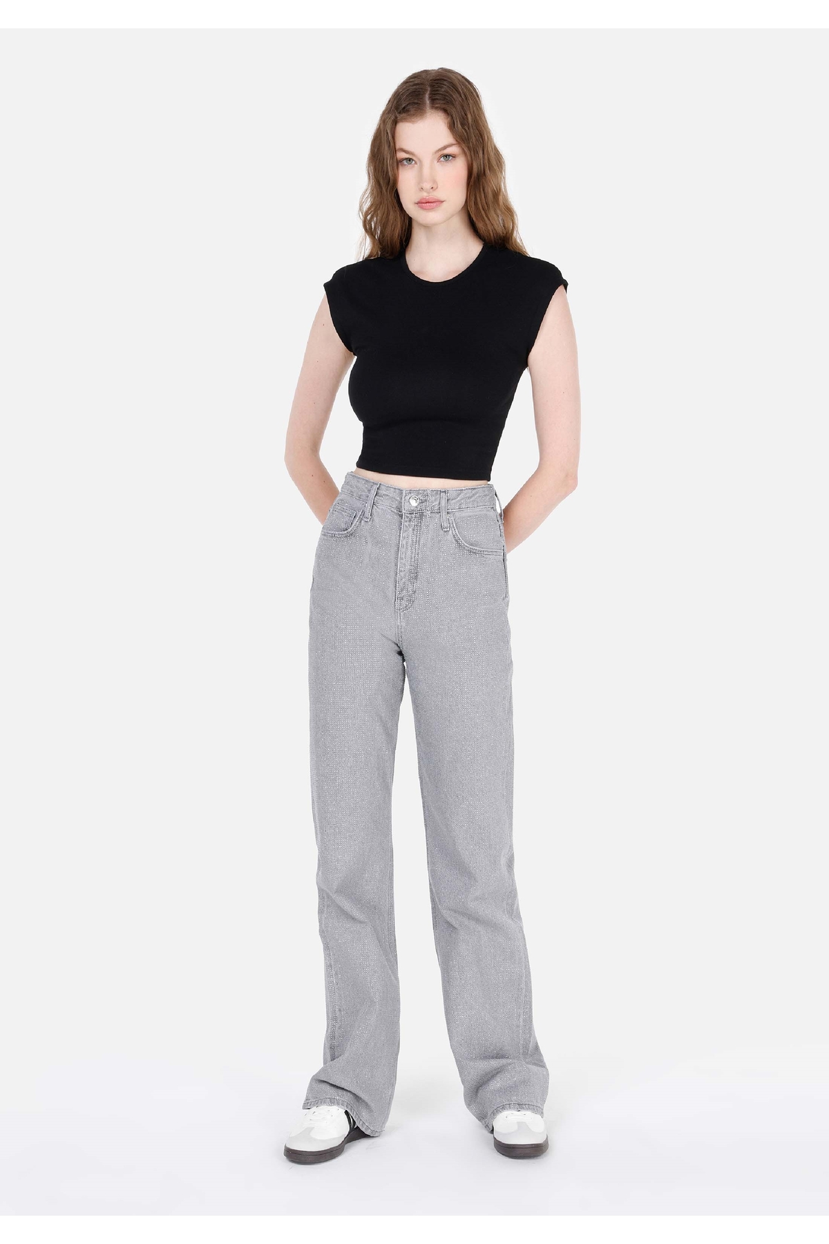 Straight Fit Yüksek Bel Düz Paça Kadın Lacivert Jean Pantolon
