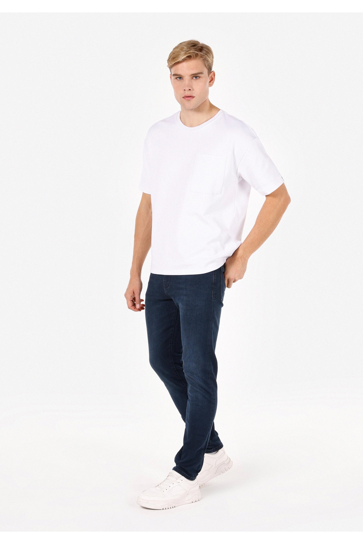 Skinny Fit Yüksek Bel Dar Paça Erkek İndigo Jean Pantolon
