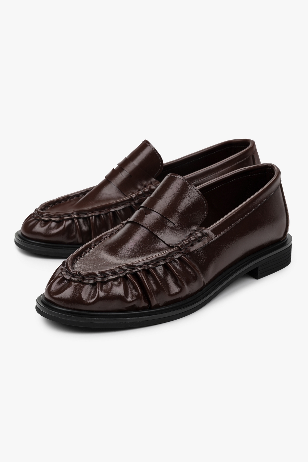 Shoeberry Kadın Rovel Kahve Cilt Büzgülü Yumuşak Makosen görsel 3