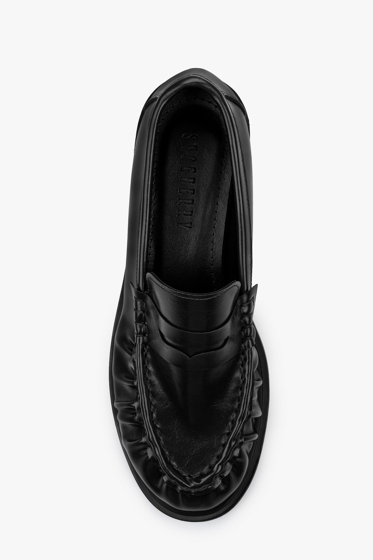 Shoeberry Kadın Rovel Siyah Cilt Büzgülü Yumuşak Makosen görsel 4