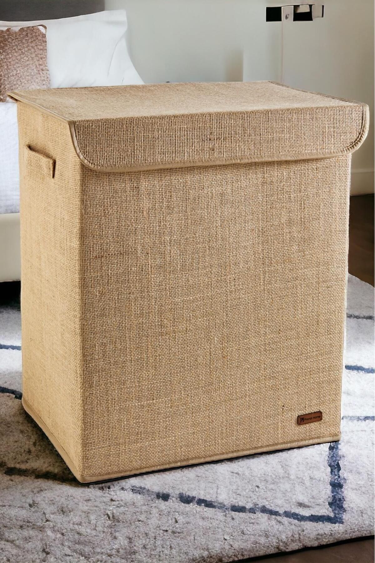 PH Prendi Home Jüt Kapaklı Katlanır Kirli Çamaşır Çocuk Odası Oyuncak Saklama Kutusu Sepet 40x50x30 fotoğrafı 5 (önizleme)