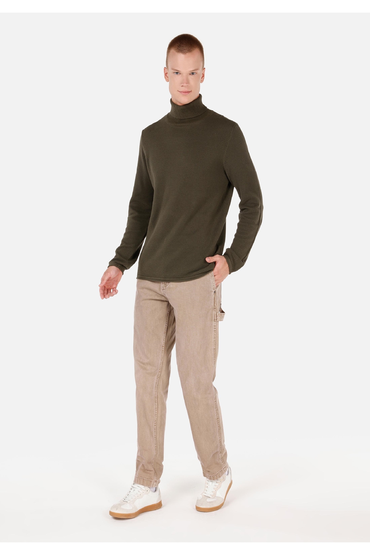 Regular Fit Turtle Neck Jakarlı Erkek Yeşil Kazak — خاکی .CL1064879_Q1.V2_KHA — تصویر 3 از 5