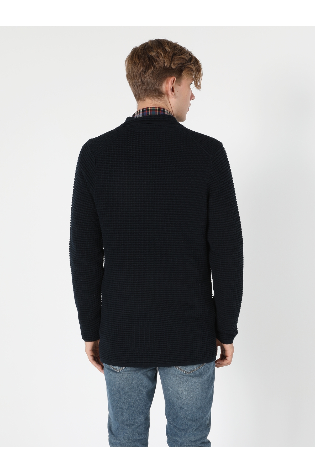 ژاکت کش باف پشمی آبی مردانه Slim Fit — سرمه‌ای .CL1056095_Q1.V1_NAV — تصویر 2 از 4