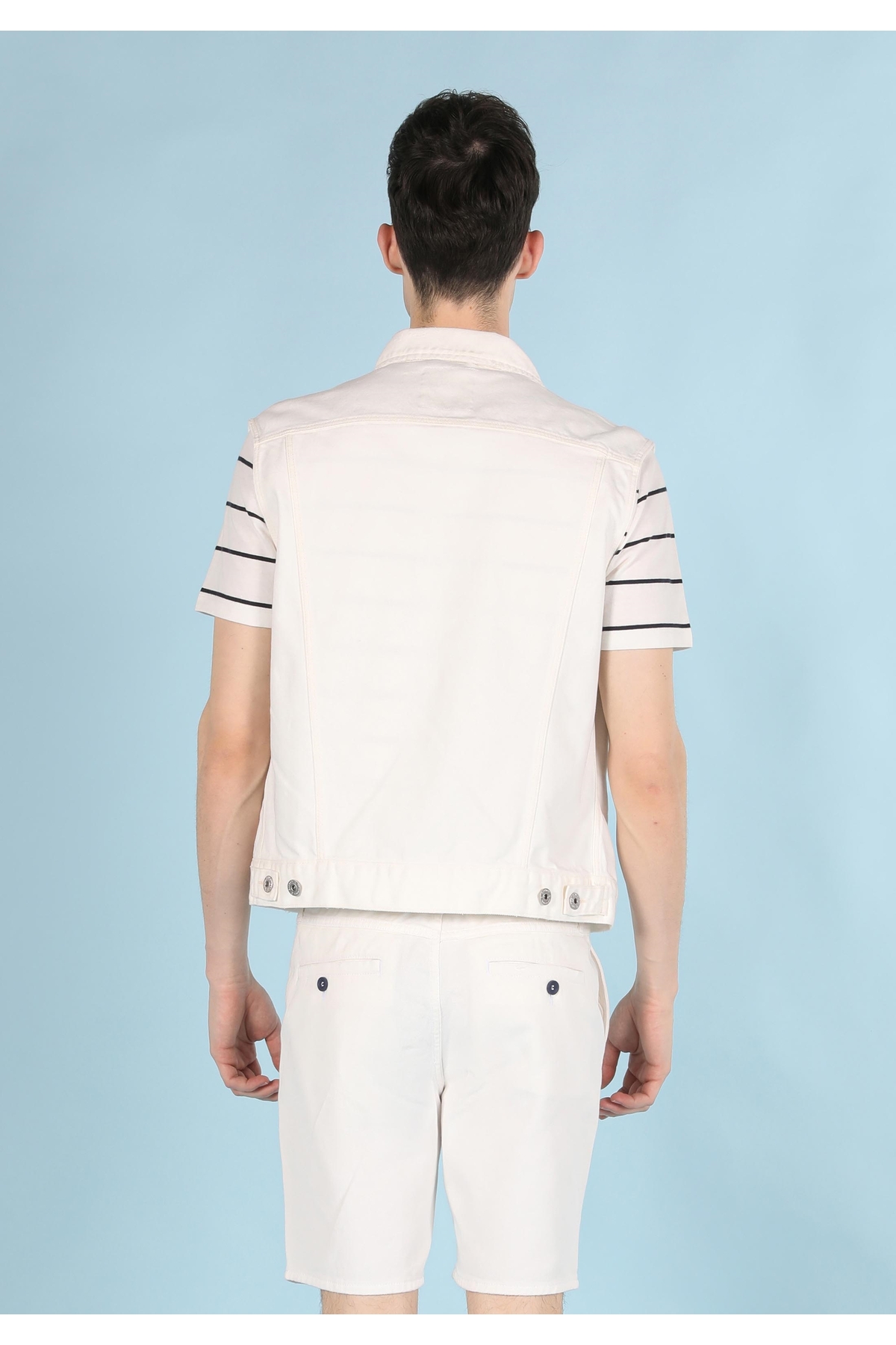 Colin's Slim Fit Dar Kesim Düğme Detaylı Beyaz Jean Erkek Yelek Cl1059516 görsel 2