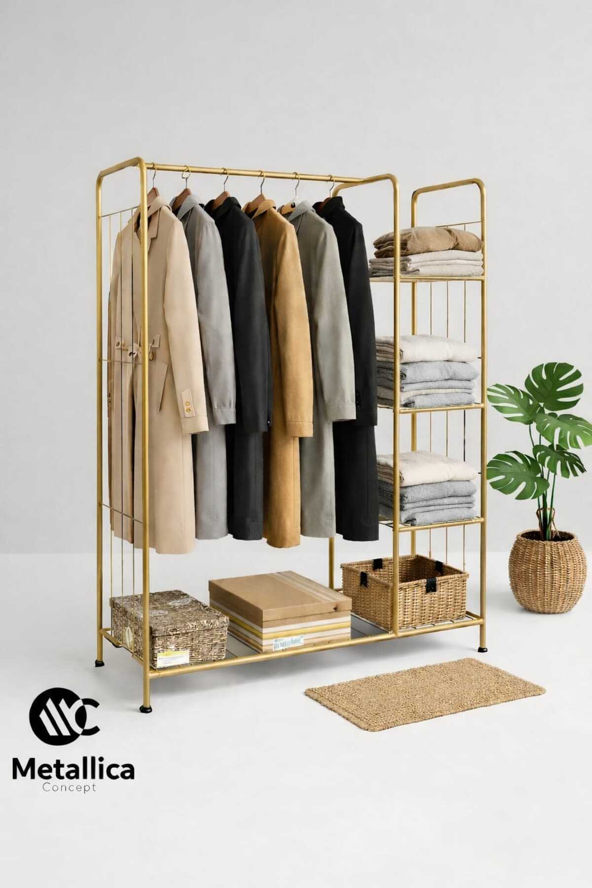 Nature Shelf Metal Clothes Hanger Multipurpose Shelf Garment Hanger Gold
