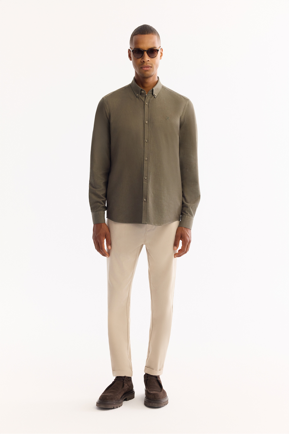 Avva  Erkek Koyu Haki Düğmeli Yaka Pamuklu Soft Touch Regular Fit Gömlek B002036 - Görsel 5