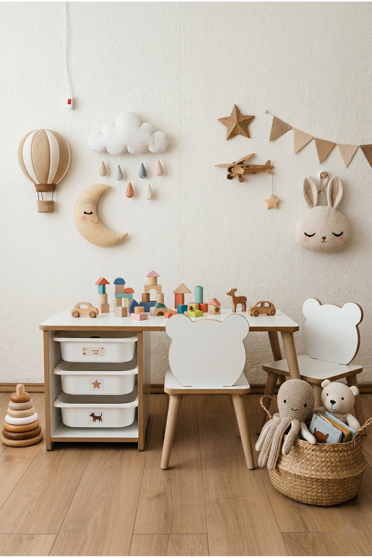 POFİTTO Çocuk Masa Sandalye Takımı-3 Sepetli Çalışma Ve Aktivite Masası-yaz-sil Yüzey-2 Panda Sandalye fotoğrafı 6 (önizleme)