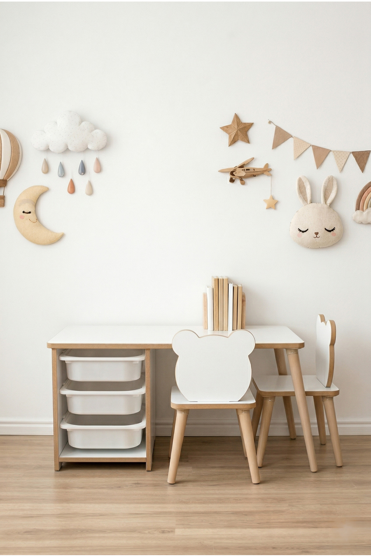 POFİTTO Çocuk Masa Sandalye Takımı-3 Sepetli Çalışma Ve Aktivite Masası-yaz-sil Yüzey-2 Panda Sandalye fotoğrafı 2 (önizleme)