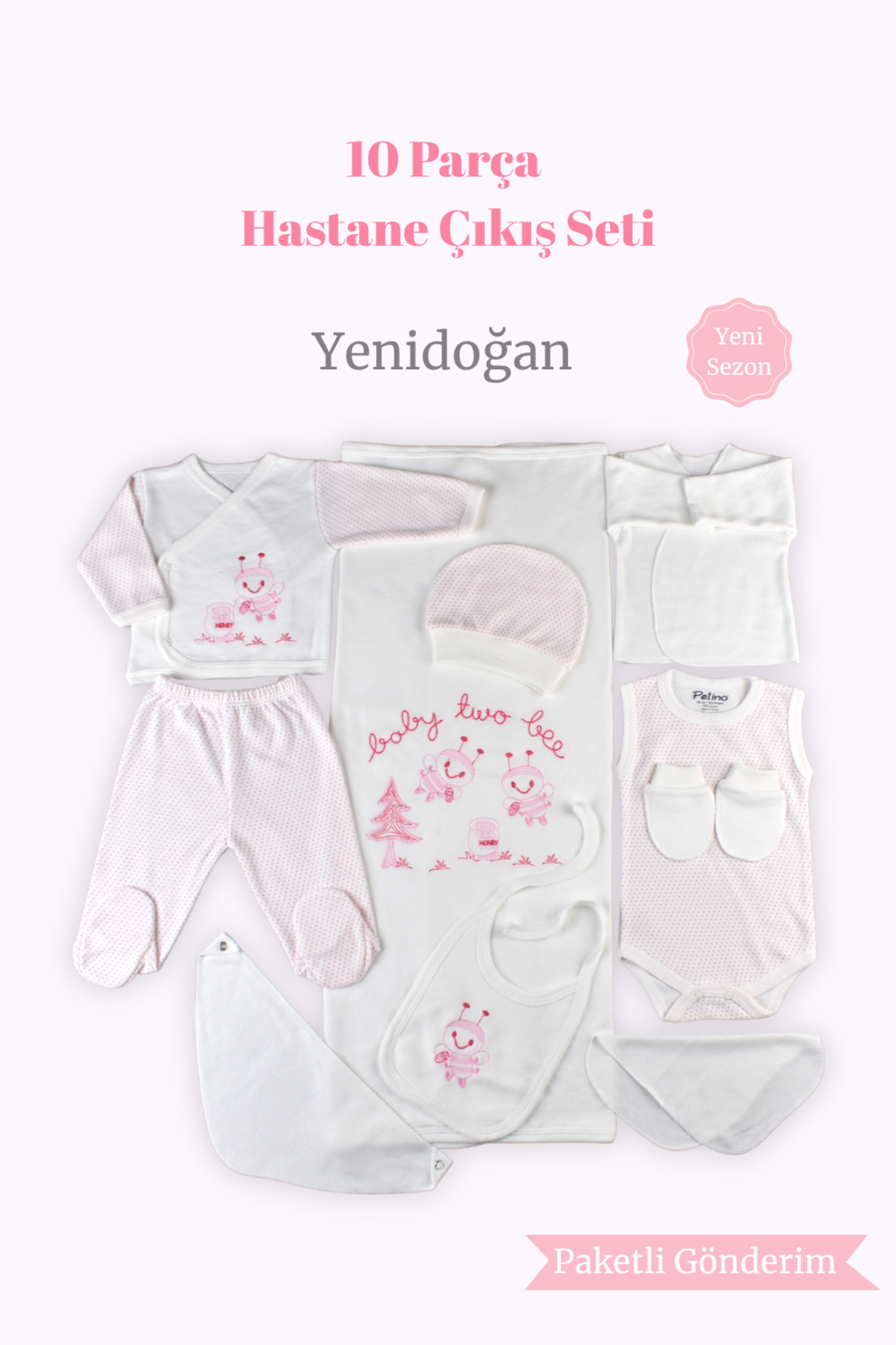 Petino Yenidoğan Arılı Kız Bebek Hastane Çıkış Seti 10 Parça – Pembe fotoğrafı 2 (önizleme)