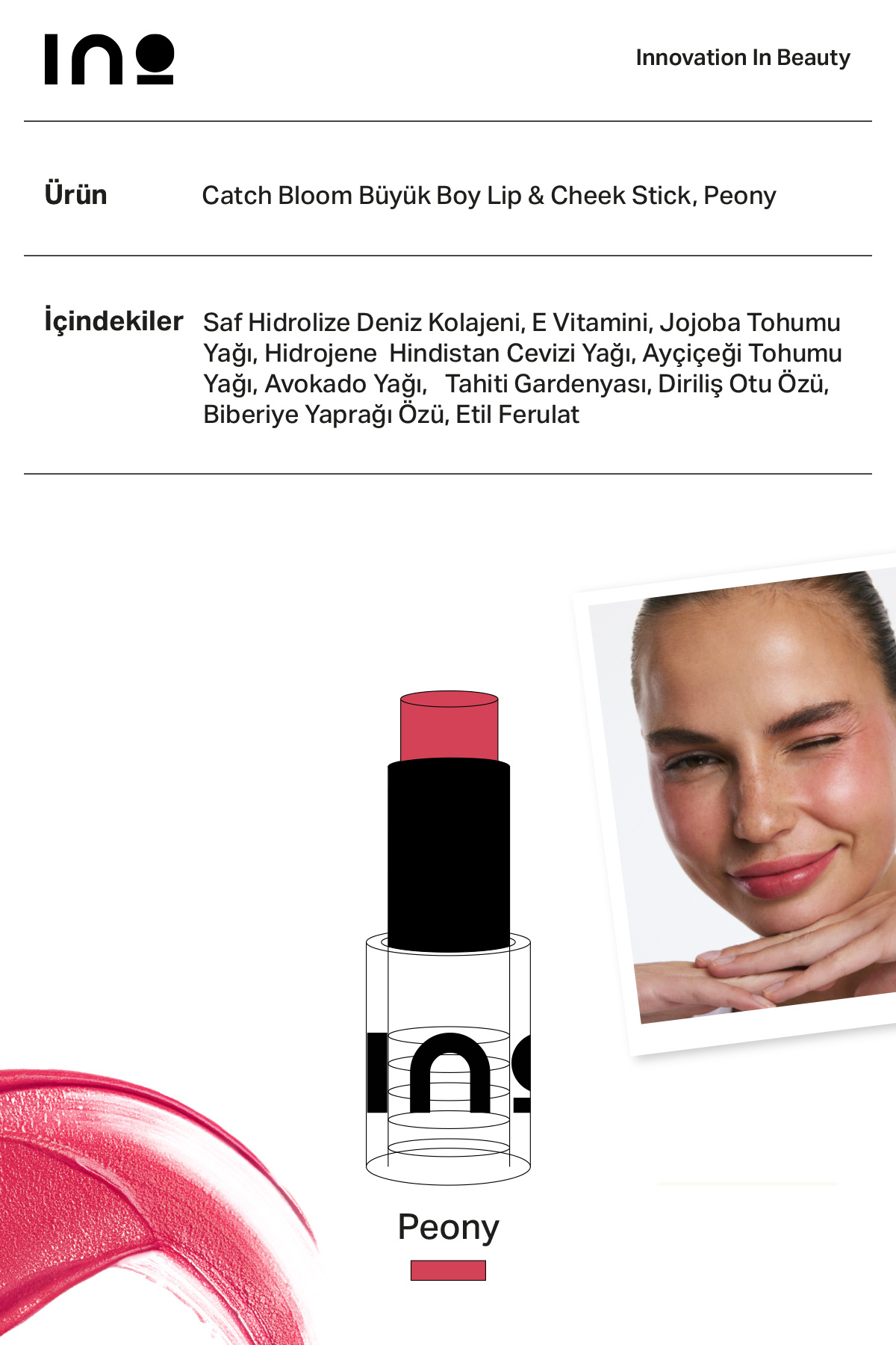 رژ لب استیکی و رژگونه گل صد تومانی ۸.۷۷ گرم + کرم مرطوب کننده صورت براق طلایی روبی + کیف آرایش — INOLCSPGAB001 — تصویر 3 از 8