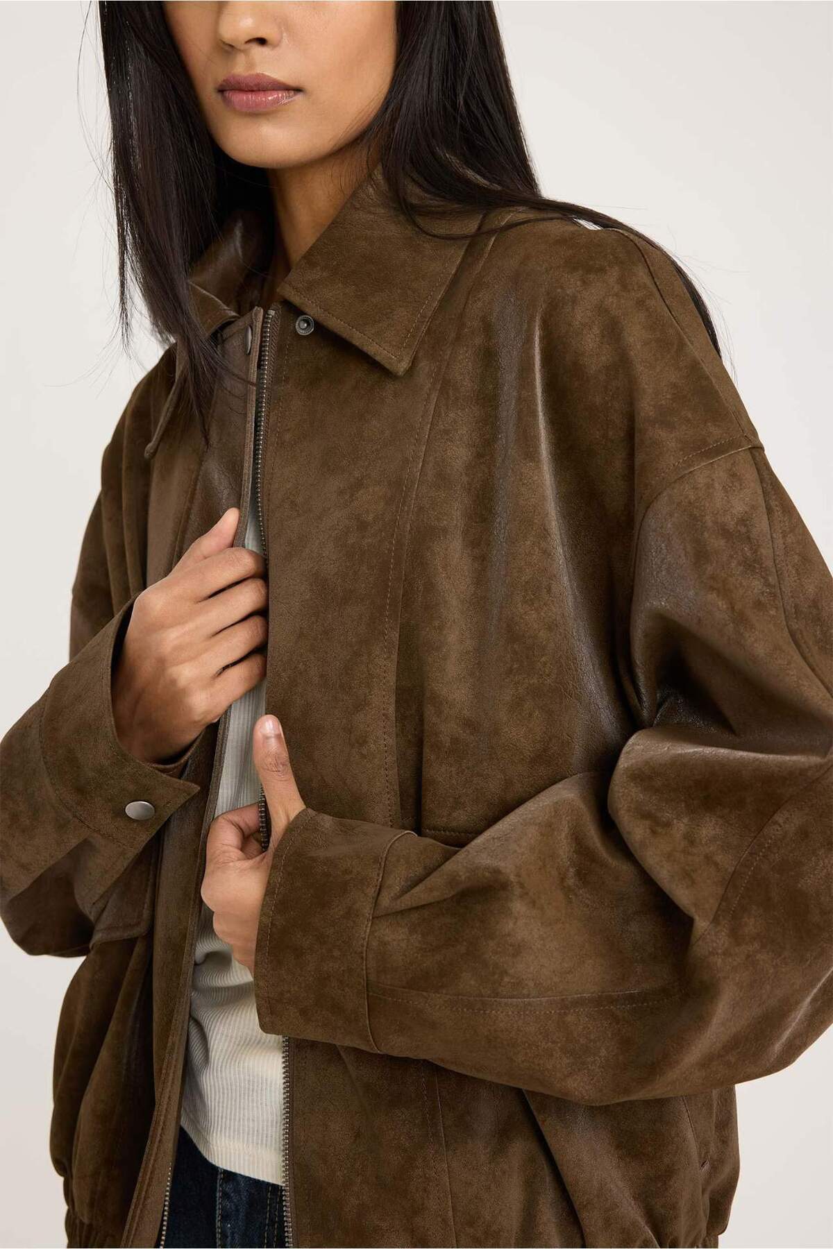 Defacto  Su Geçirmez Dad Fıt Suni Deri Mont G6497AX26SP - Görsel 8