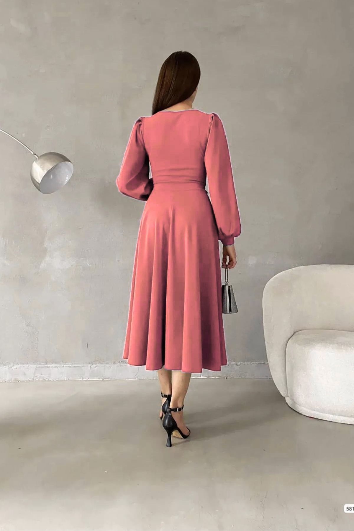 پیراهن میدی یقه گرد بالون کول