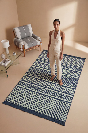 Cool Halı Lovely Krem Mavi Kilim Yıkanabilir Çift Taraflı Dokuma Akrilik İnce...