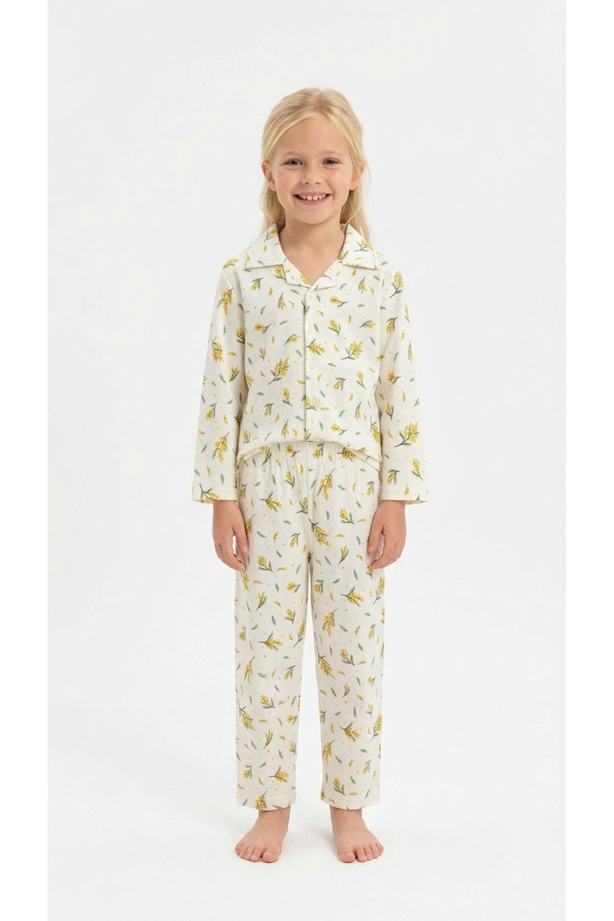 Enie Kız Çocuk Çiçek Desenli %100 Pamuk 4 Mevsim Pijama Takımı fotoğrafı 4 (önizleme)