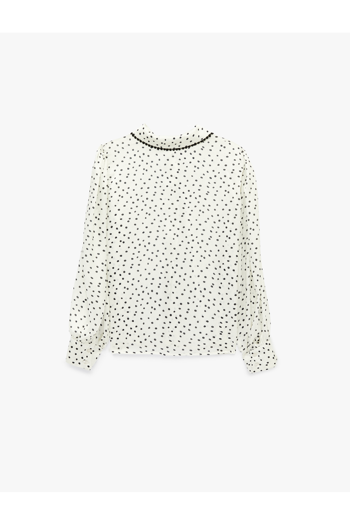 Koton  Uzun Kollu Bağlamalı Yaka Puantiyeli Saten Gömlek - Görsel 6