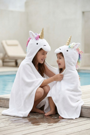 ZaSu Shop Unicorn Gökkuşağı Figürlü Kapüşonlu Banyo Kundak Havlusu %100 Pamuk