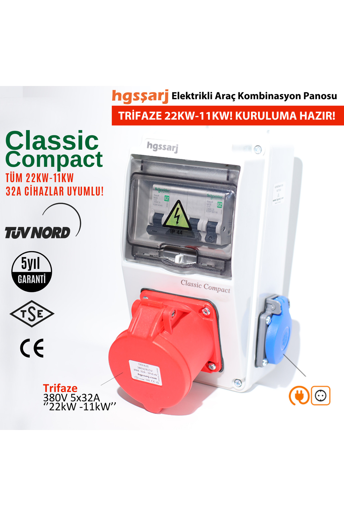 hgsşarj 'Classic COMPACT'' Trifaze Elektrikli Araç Kombinasyon