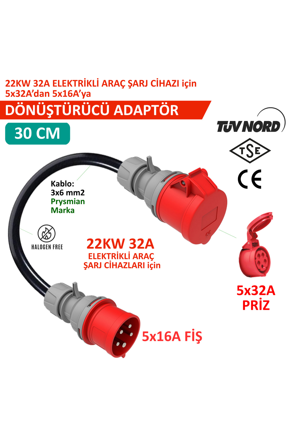hgsşarj 5x32A Priz(Kapaklı), 5x16A Fiş Dönüştürücü Adaptör