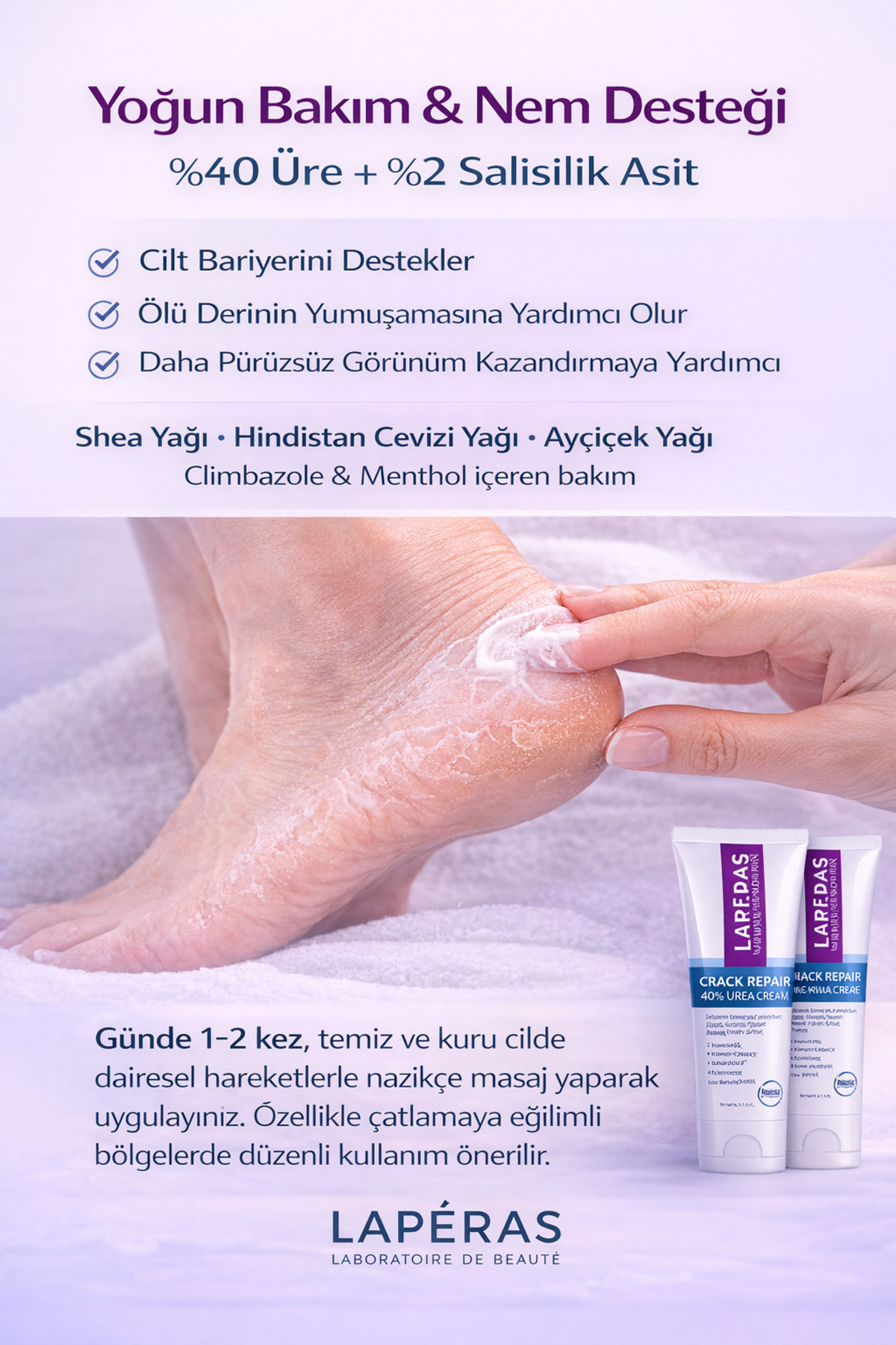 %40 Üre Ayak ve Topuk Çatlak Kremi | Yoğun Nemlendirici, Nasır, Koku Karşıtı | Kuru Sertleşmiş Ciltler İçin | %2 Salisilik Asit 75 ml — LPS001511161 — تصویر 7 از 9