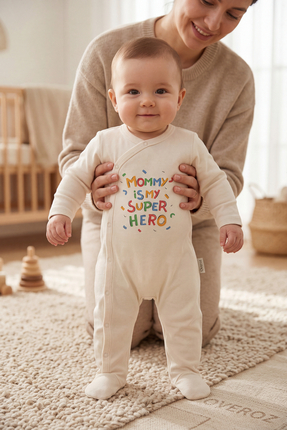 Overoz Erkek / Kız Bebek Patikli Tulum Anne Mommy Süper Hero Baskılı Çıtçıtlı...