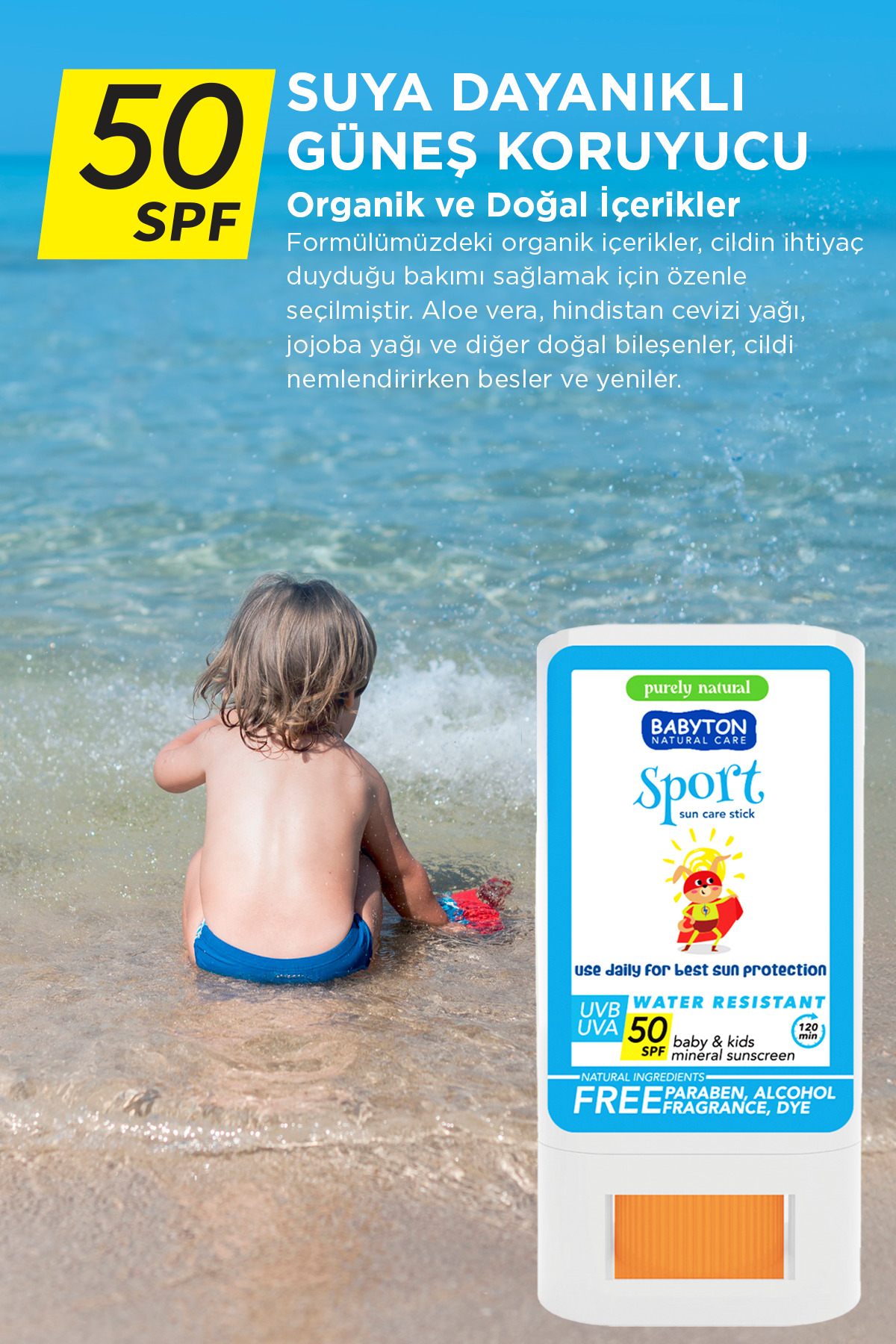 BABYTON Doğal Suya Dayanıklı Güneş Koruyucu Stick 50 SPF 20 gr fotoğrafı 2 (önizleme)