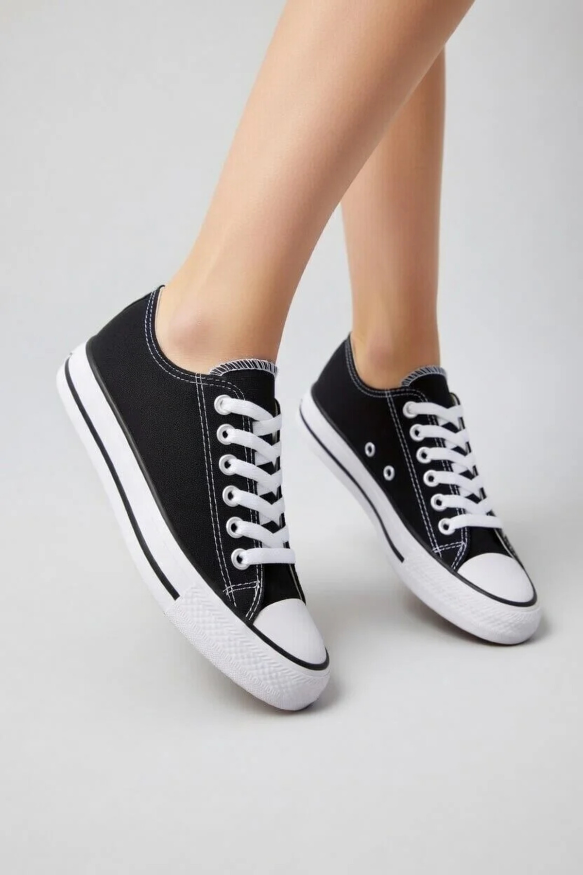 Lideral Unisex Kısa Siyah Sneaker Convers Ayakkabı Günlük Yürüyüş Spor Ayakkabı görsel 6