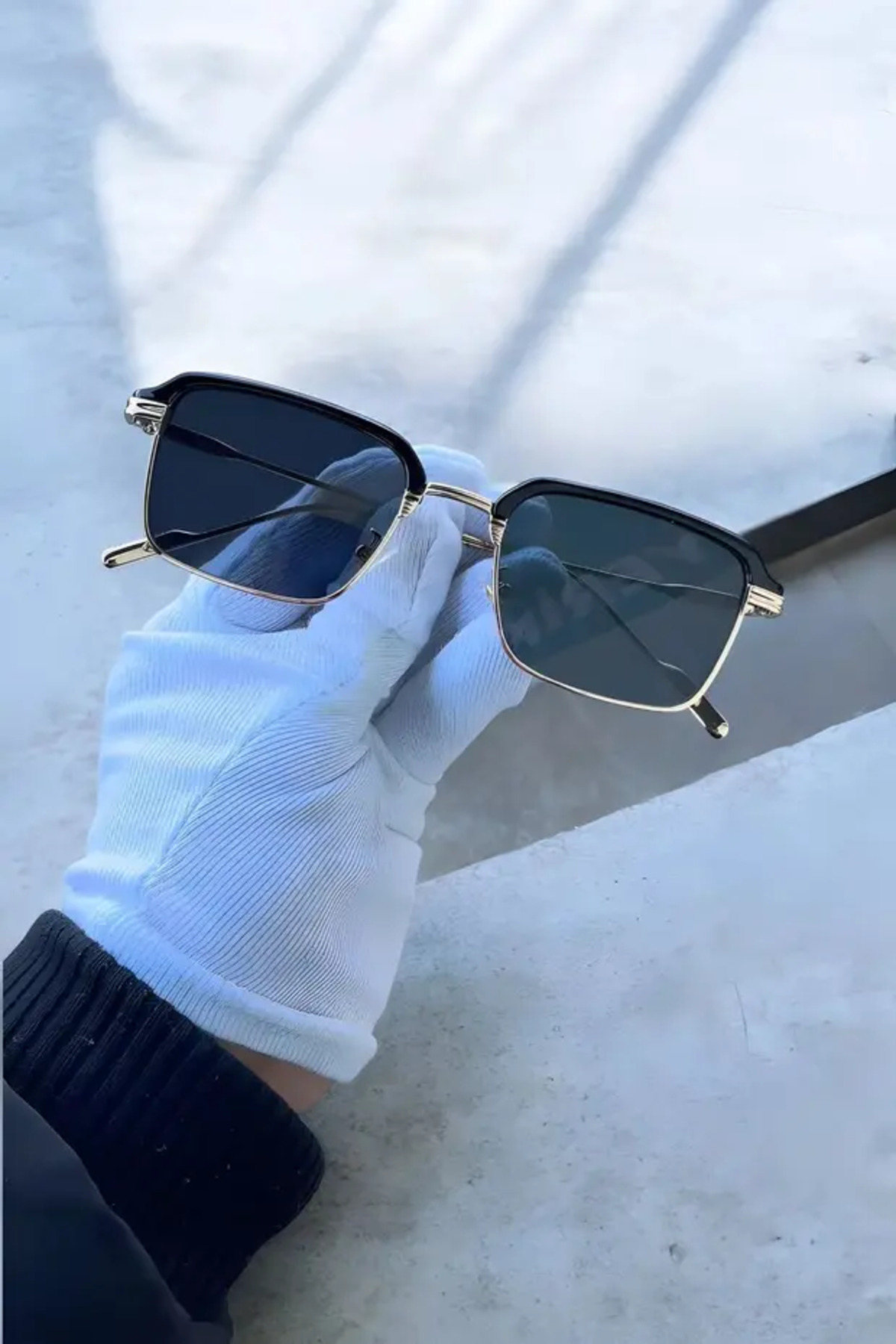 MACERATİ  Conda Unisex Siyah Kare Gold Metal Çerçeve Uv400 Filtreli Ultra Hafif Güneş Gözlüğü - Görsel 2