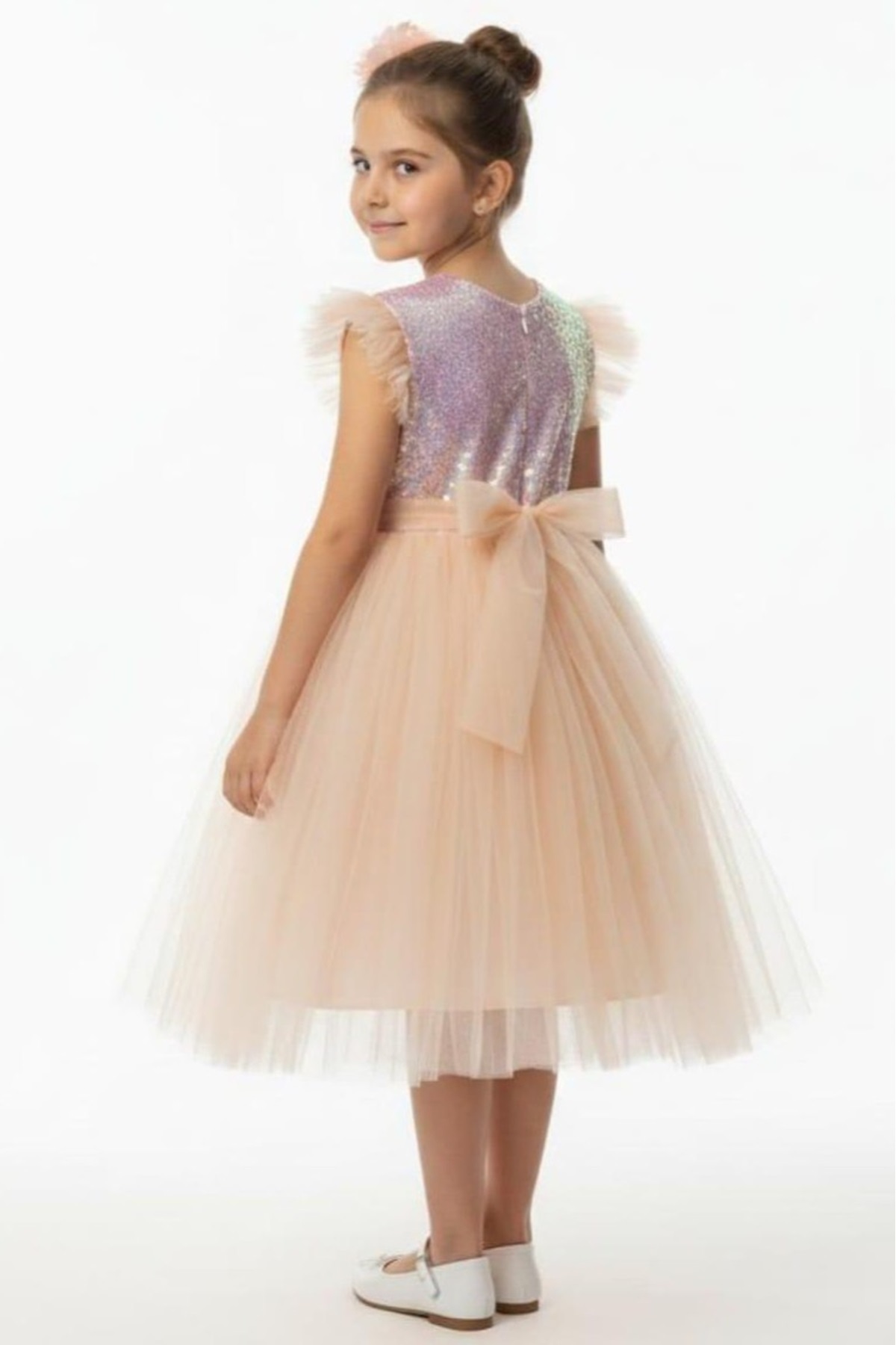 Mnk Baby&Kids Tüllü Kız Çocuk KPL Elbise MNK0526 KOYU SOMON fotoğrafı 2 (önizleme)