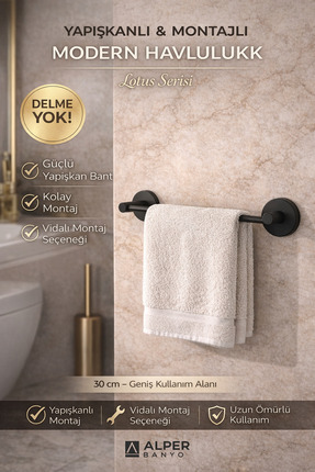 Alper Banyo Mat Siyah Düz Uzun Havluluk Havlu Asacağı - İster Yapıştır Ister ...