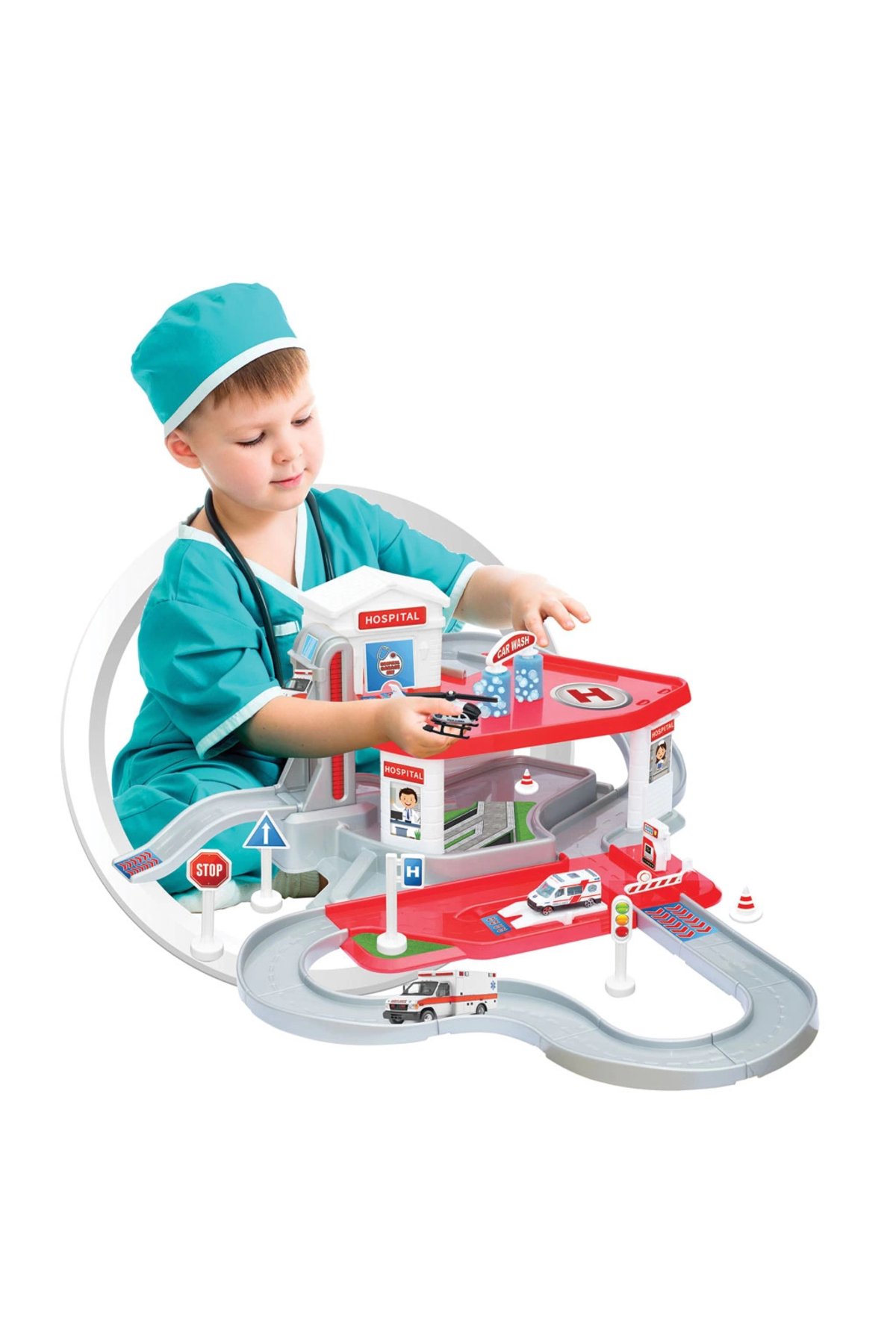 Doğan Oyuncak Dünyası İki Katlı Hastane Garaj Seti - Otopark Seti - Araba Seti - Hotwheels Seti - Istasyon fotoğrafı 4 (önizleme)