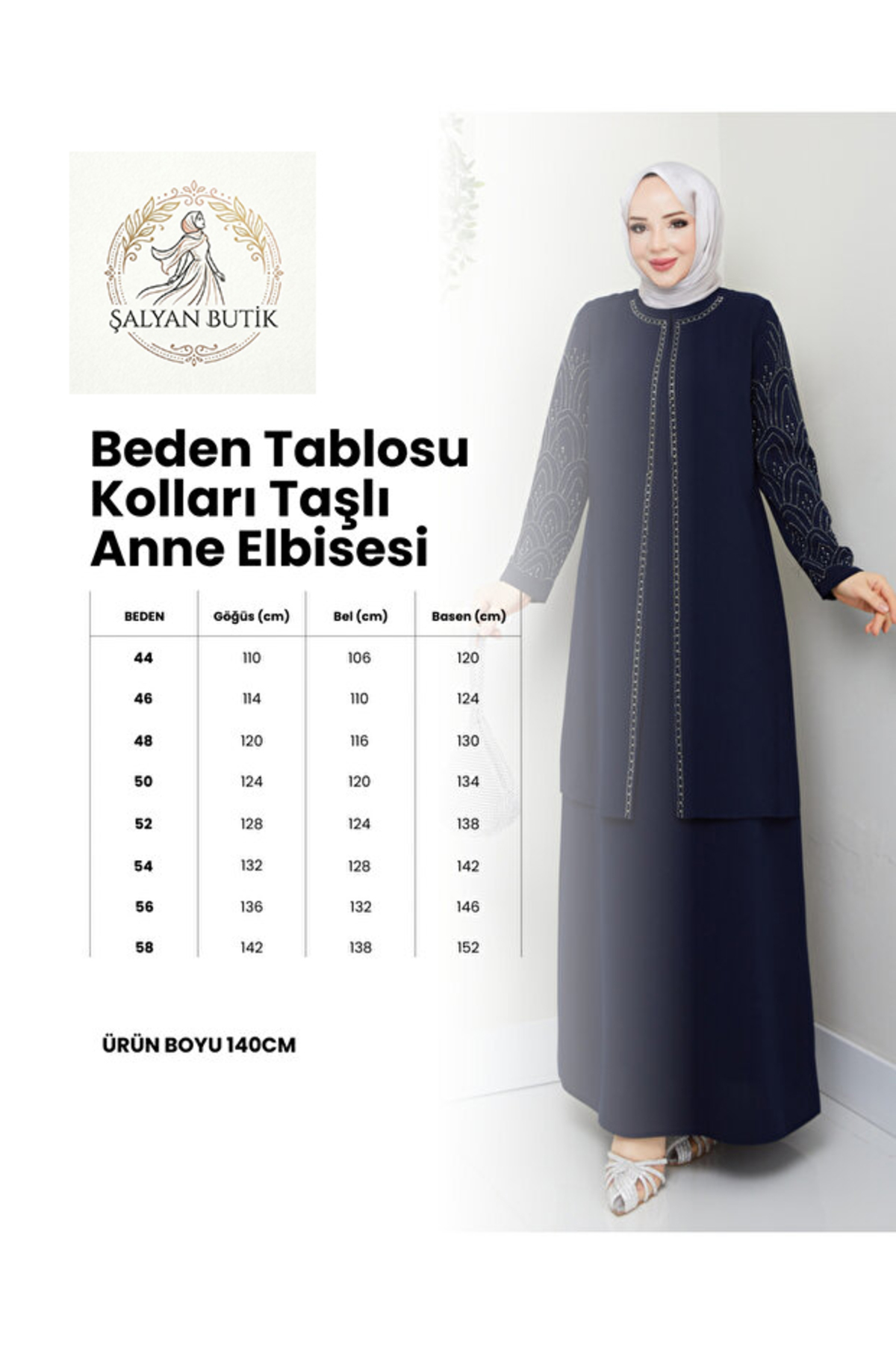 ELBİSHE  Kolu Taş Detaylı Anne Elbisesi - Görsel 3