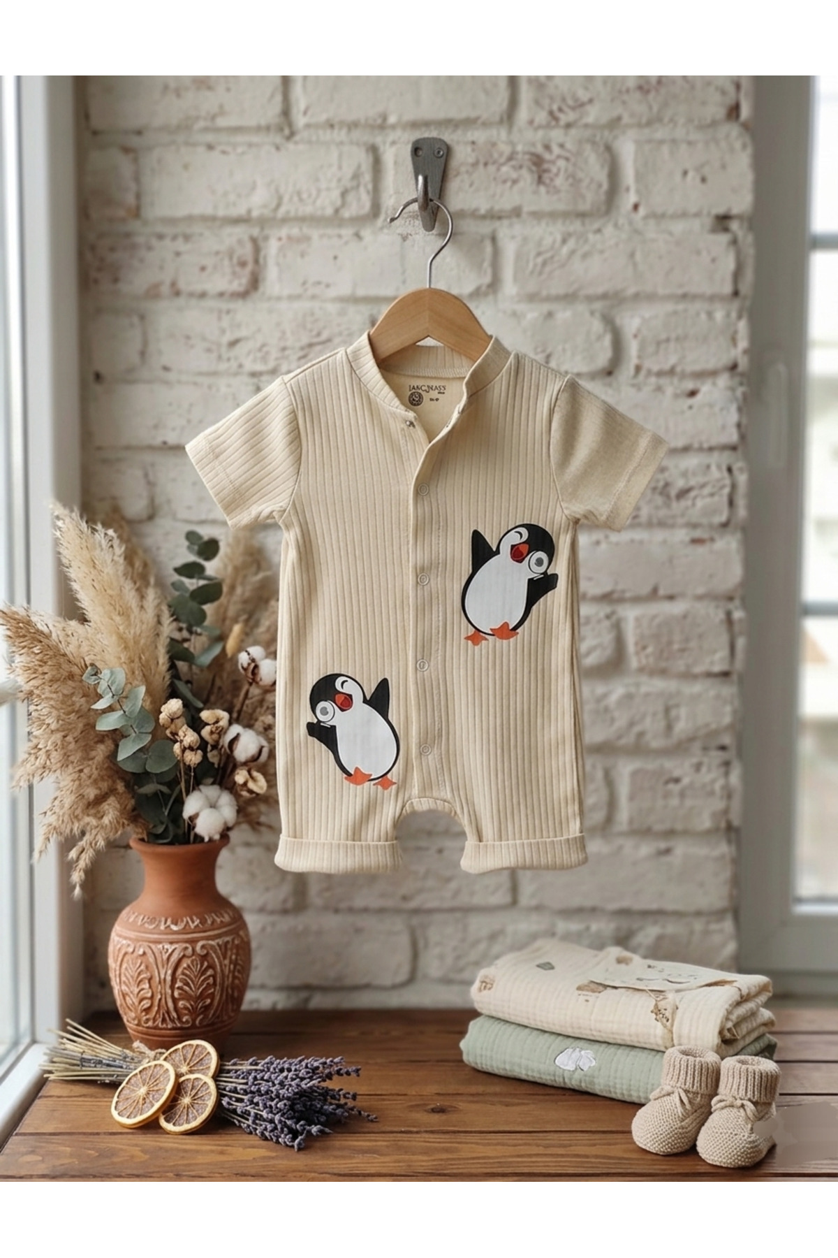 JAKC WAYS %100 Pamukpenguen Desenli Kısa Kollu Şort Tulum / Bebek Zıbın / Çocuk Zıbın fotoğrafı 2 (önizleme)