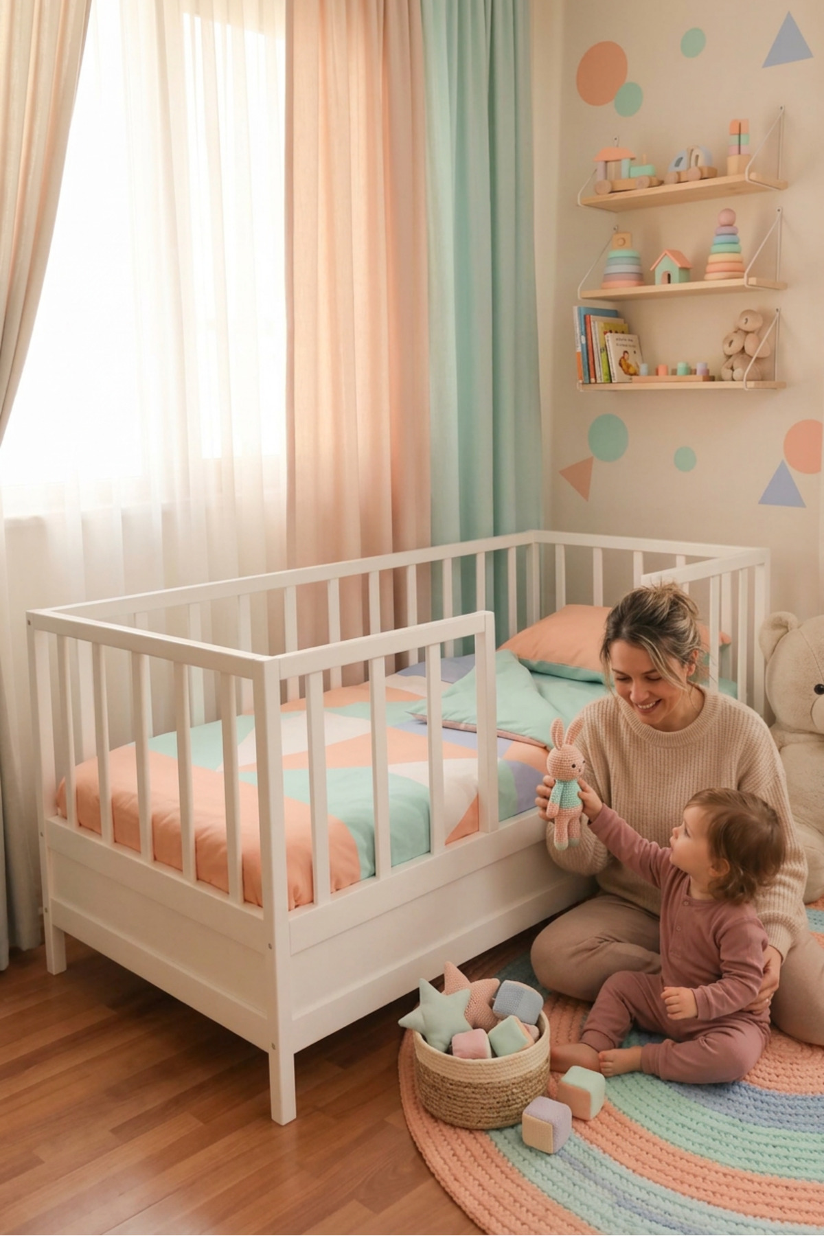 Loolpi Home Aura Beyaz Bebek ve Çocuk Karyolası Unisex Doğal Ahşap Yatak fotoğrafı 2 (önizleme)