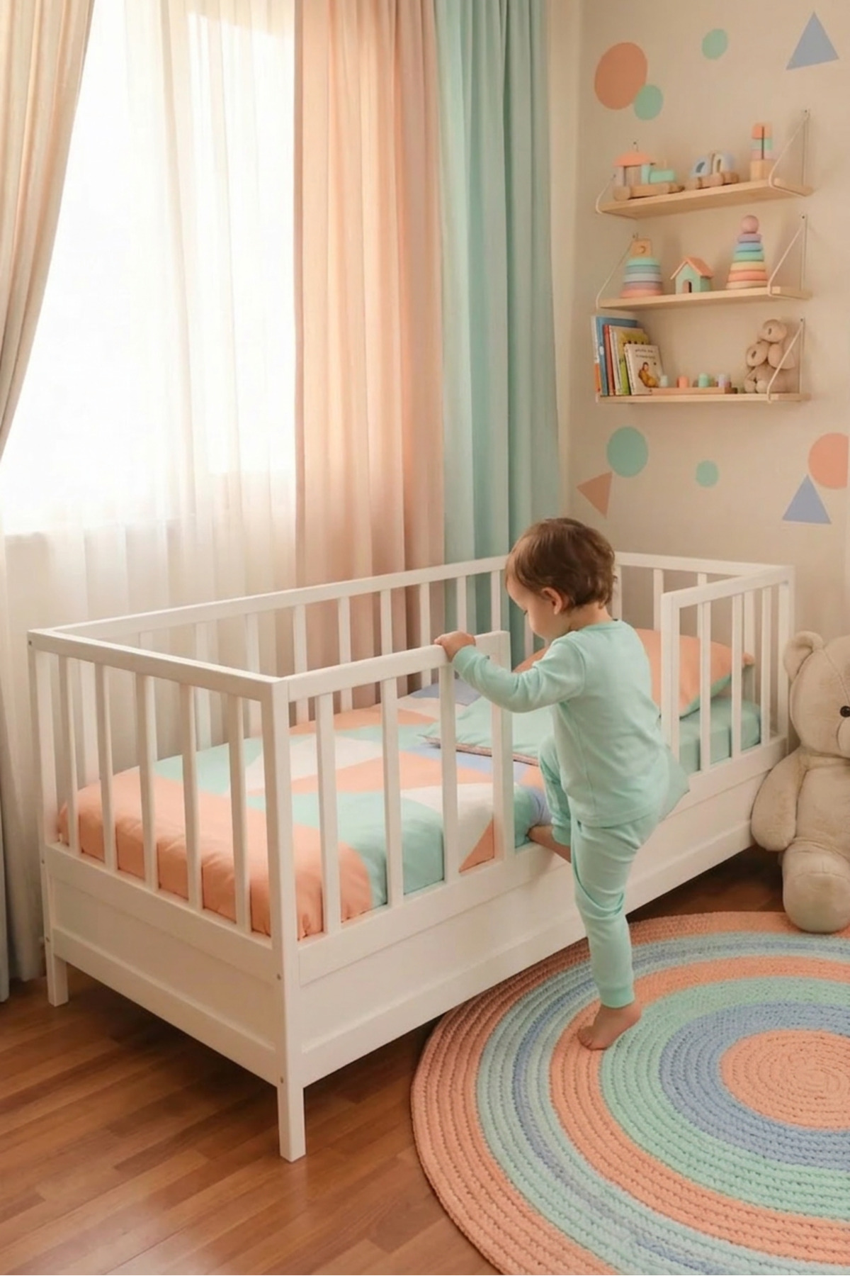 Loolpi Home Aura Beyaz Bebek ve Çocuk Karyolası Unisex Doğal Ahşap Yatak fotoğrafı 3 (önizleme)