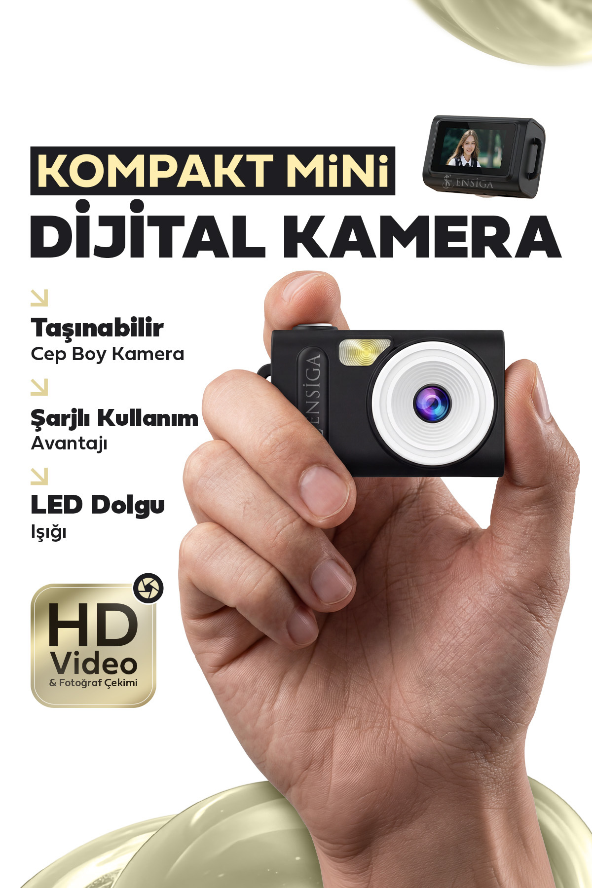 EN SİGA Ultra Kompakt Mini Dijital Kamera HD Video Fotoğraf Çekim Taşınabilir Cep Boy Kamera