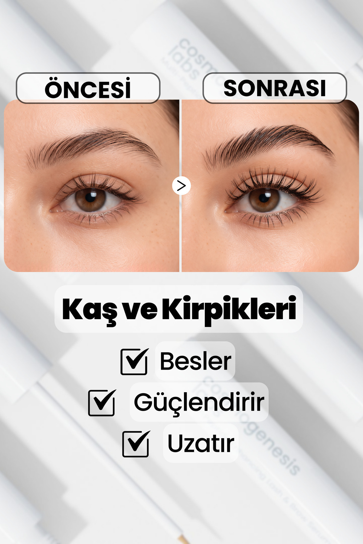 Kaş Kirpik Güçlendirici Serum 3ml – Su Bazlı Besleyici Dolgunlaştırıcı Vegan (%1 BİOTİN- %1 PEPTİT) — CGL500 — تصویر 3 از 9