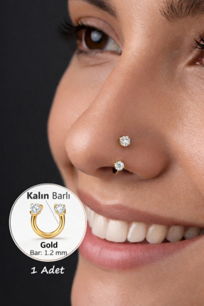 Sacce Scarves&Accessories Cerrahi Çelik Çift Uç Taşlı Burun Piercing – Septum...