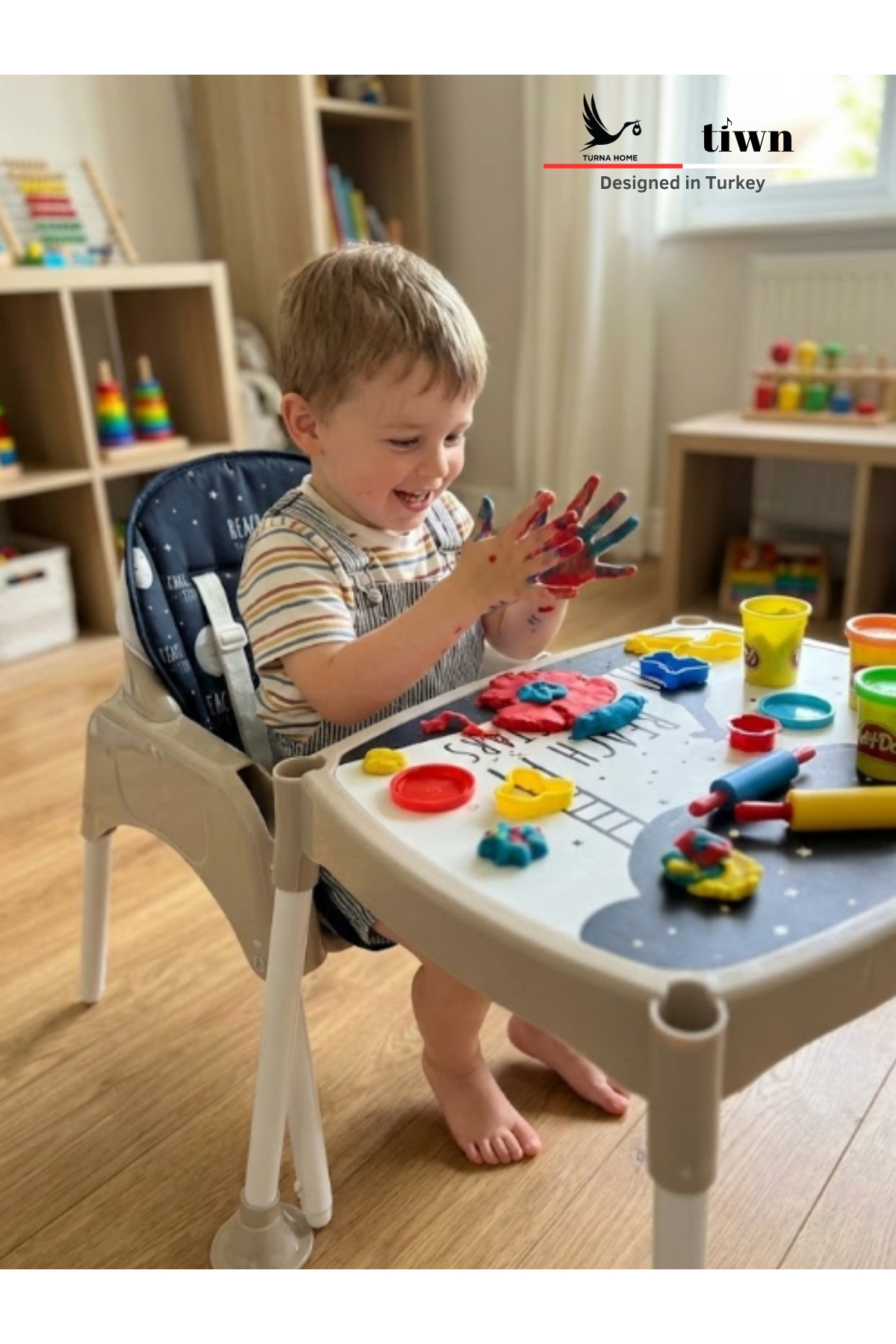 Tiwn Reach Stars Fonksiyonlu Mama Sandalyesi Çalışma Masası 5 Nokta Emniyet Kemeri, Çıkarılabilir Tepsi fotoğrafı 2 (önizleme)