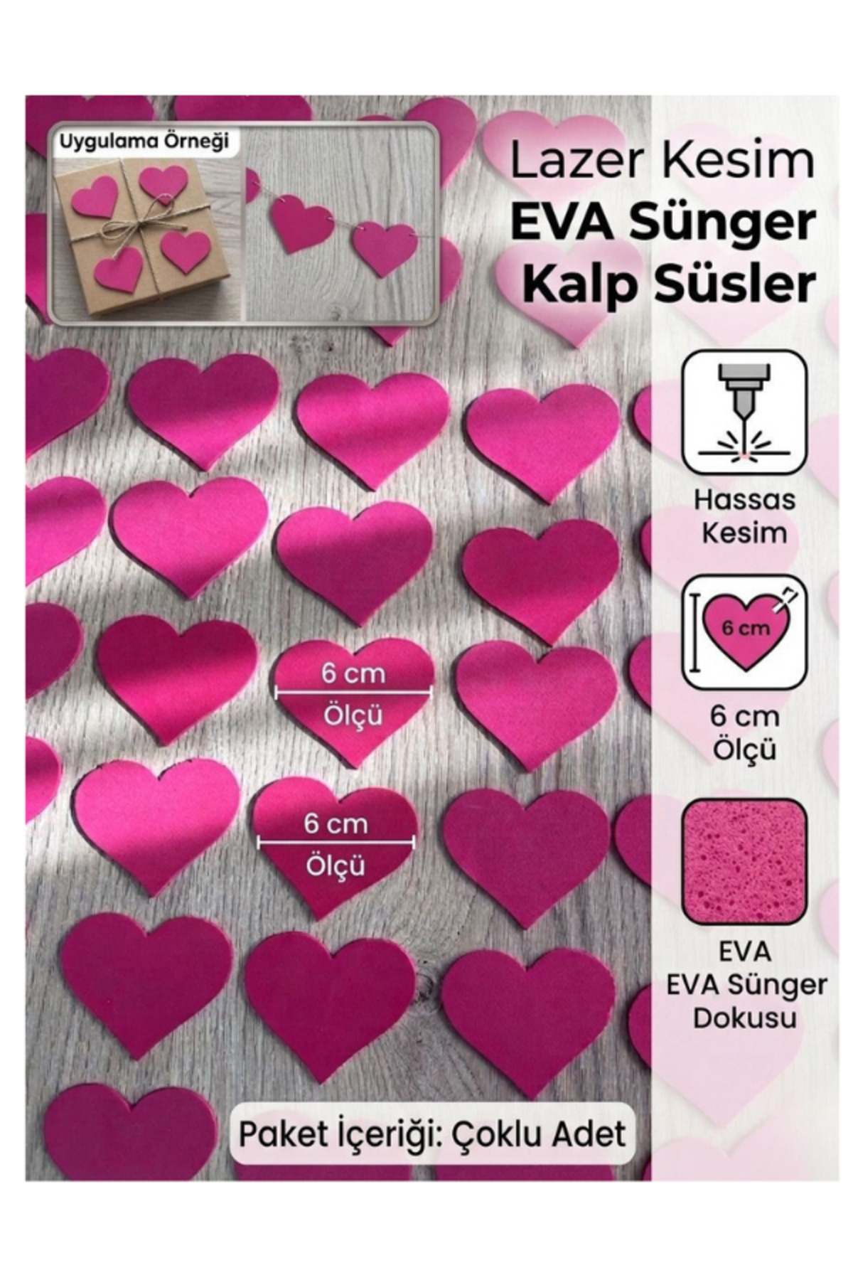 6 cm boyutunca Eva Kalp (100 adet)