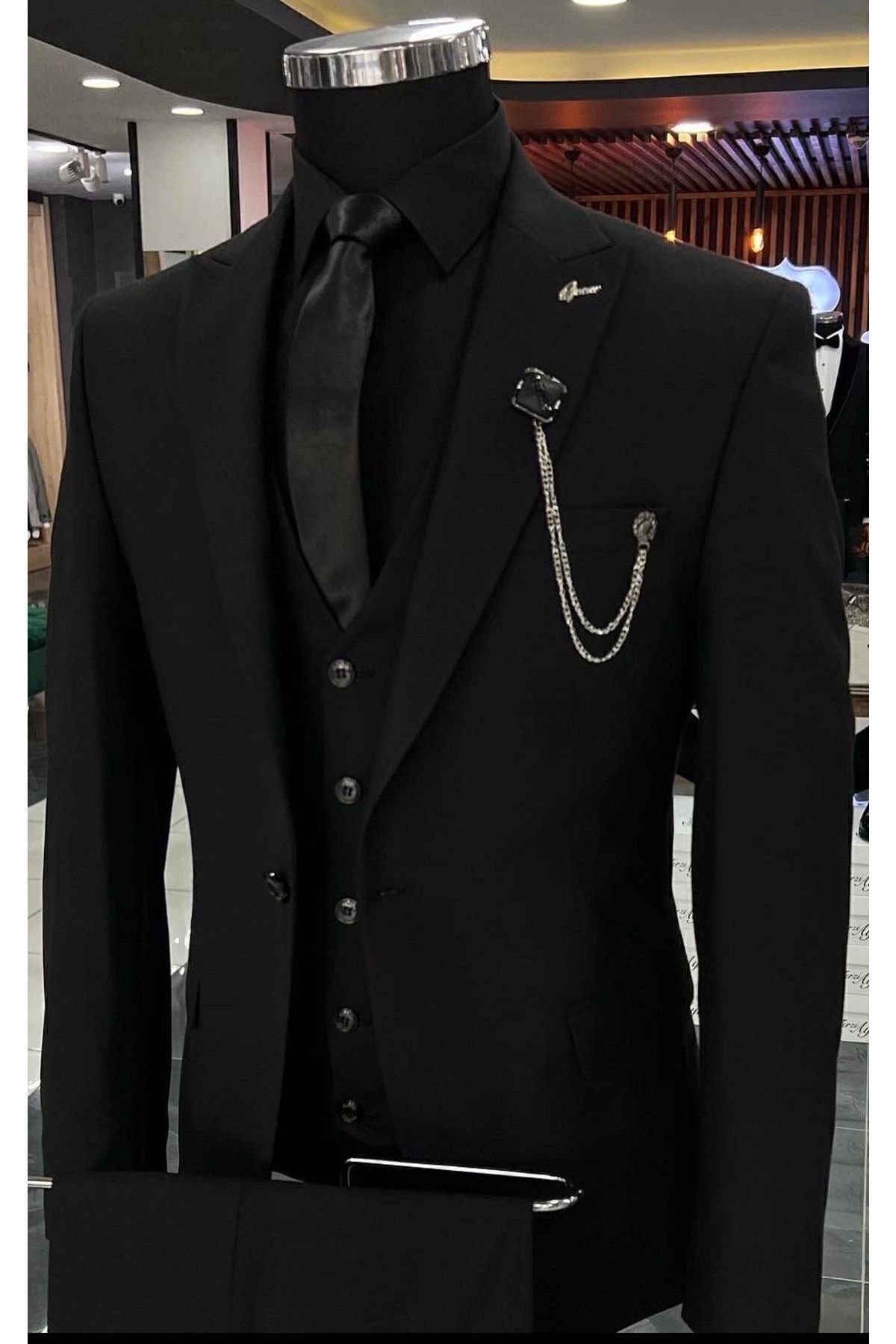 Tailor Ayhan Full Black Set 5-Button Vest Slim Fit Suit – Prefer SlimFit size 1 large.