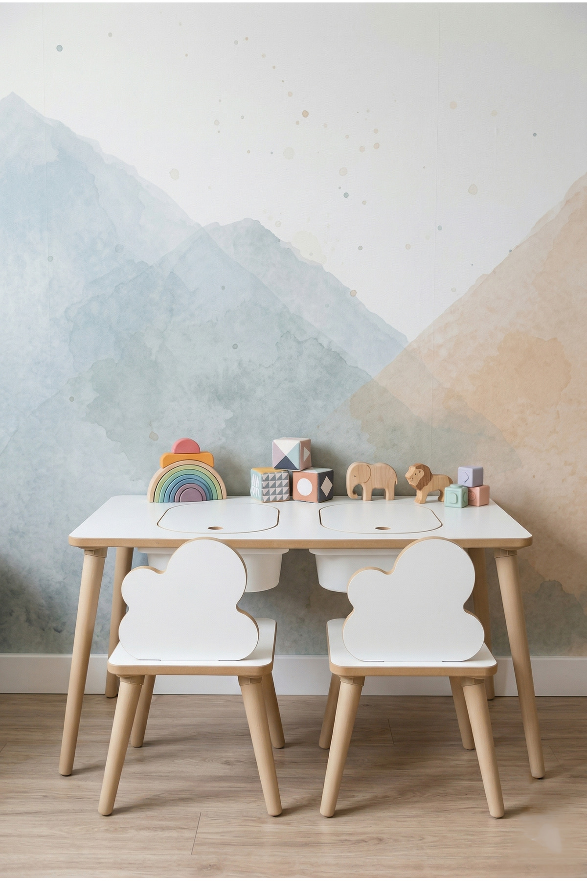 POFİTTO Montessori Çocuk Masası-oyun Masası-aktivite Masası-etkinlik Masası Takımı 2 Bulut Sandalye fotoğrafı 6 (önizleme)