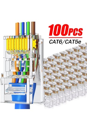 Derwell 100 Adet Yeni Nesil Delikli Rj45 Cat5 Cat6 Ethernet Internet Kablo So...
