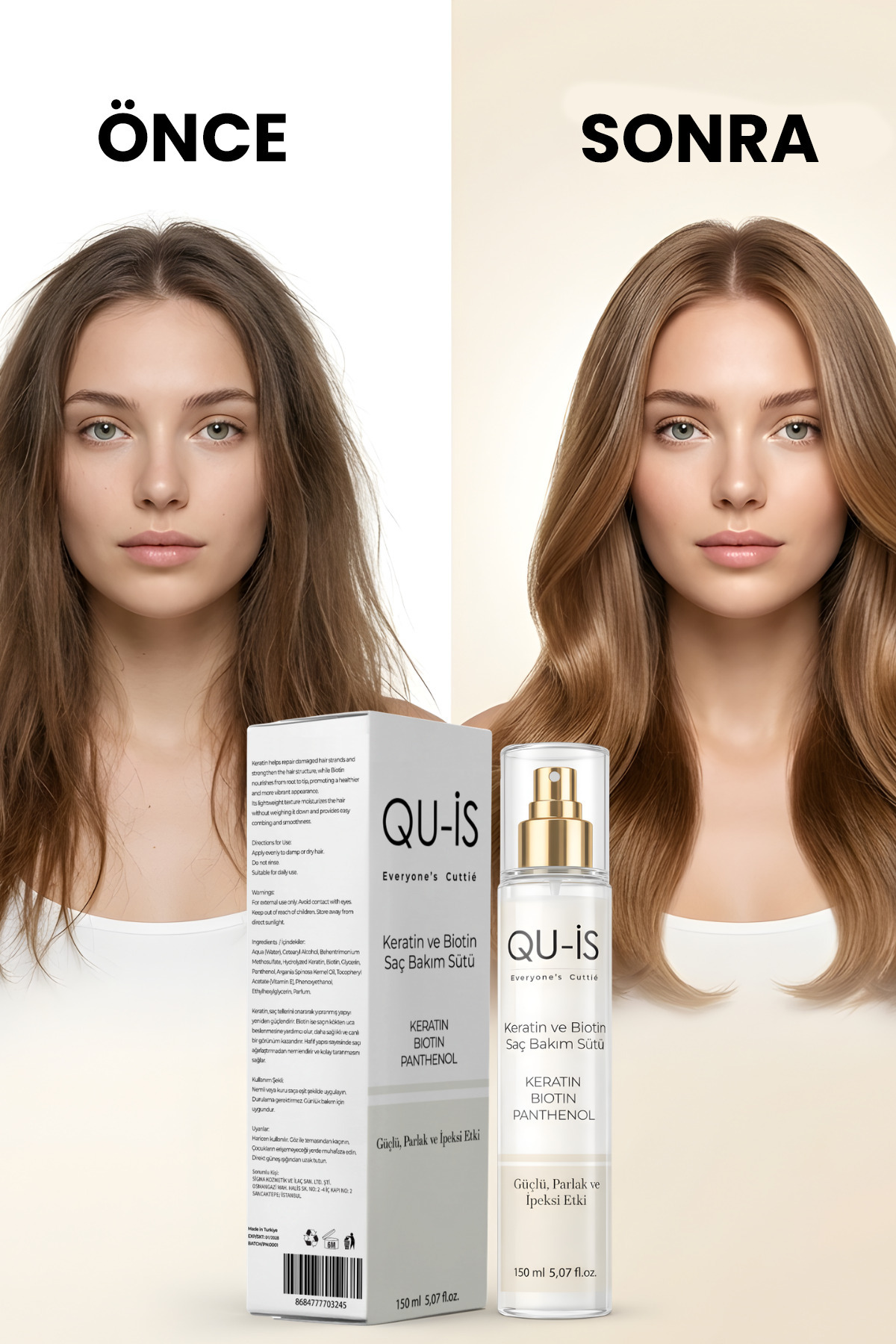 QU-İS Keratin & Biotin Saç Bakım Sütü - Yıpranmış Saçlar İçin Onarıcı ve Kolay Tarama Sağlayan Süt 150 ML - Fiyatı, Yorumları